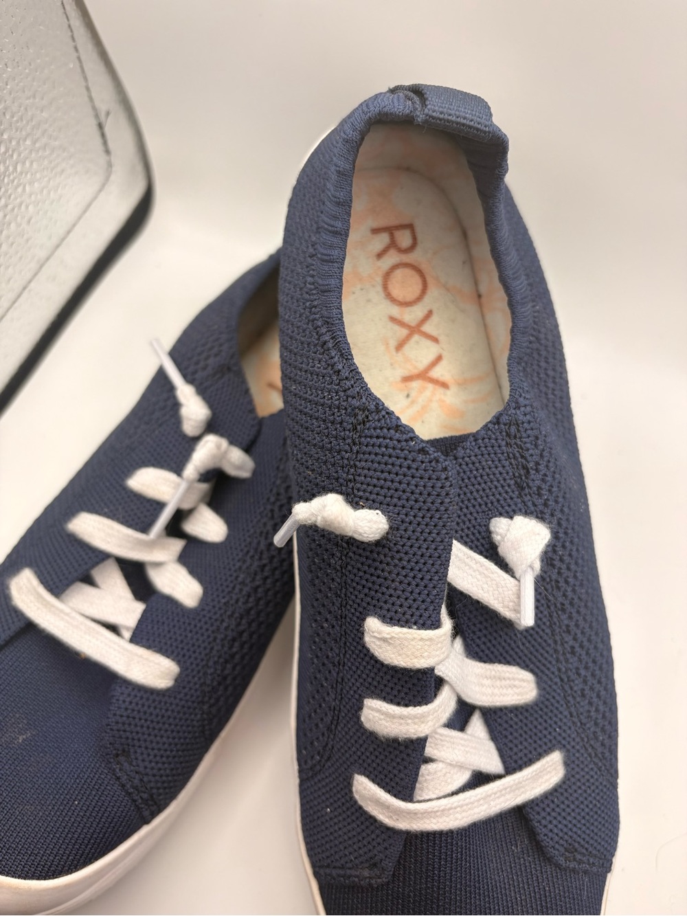 Roxy Kids Navy Knit Slip-On Sneakers with White Laces